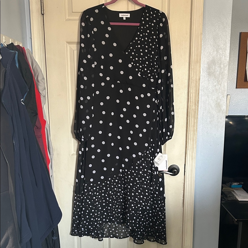 NWT Motherhood maternity mixed dot woven wrap midi dress size large - Picture 2 of 6
